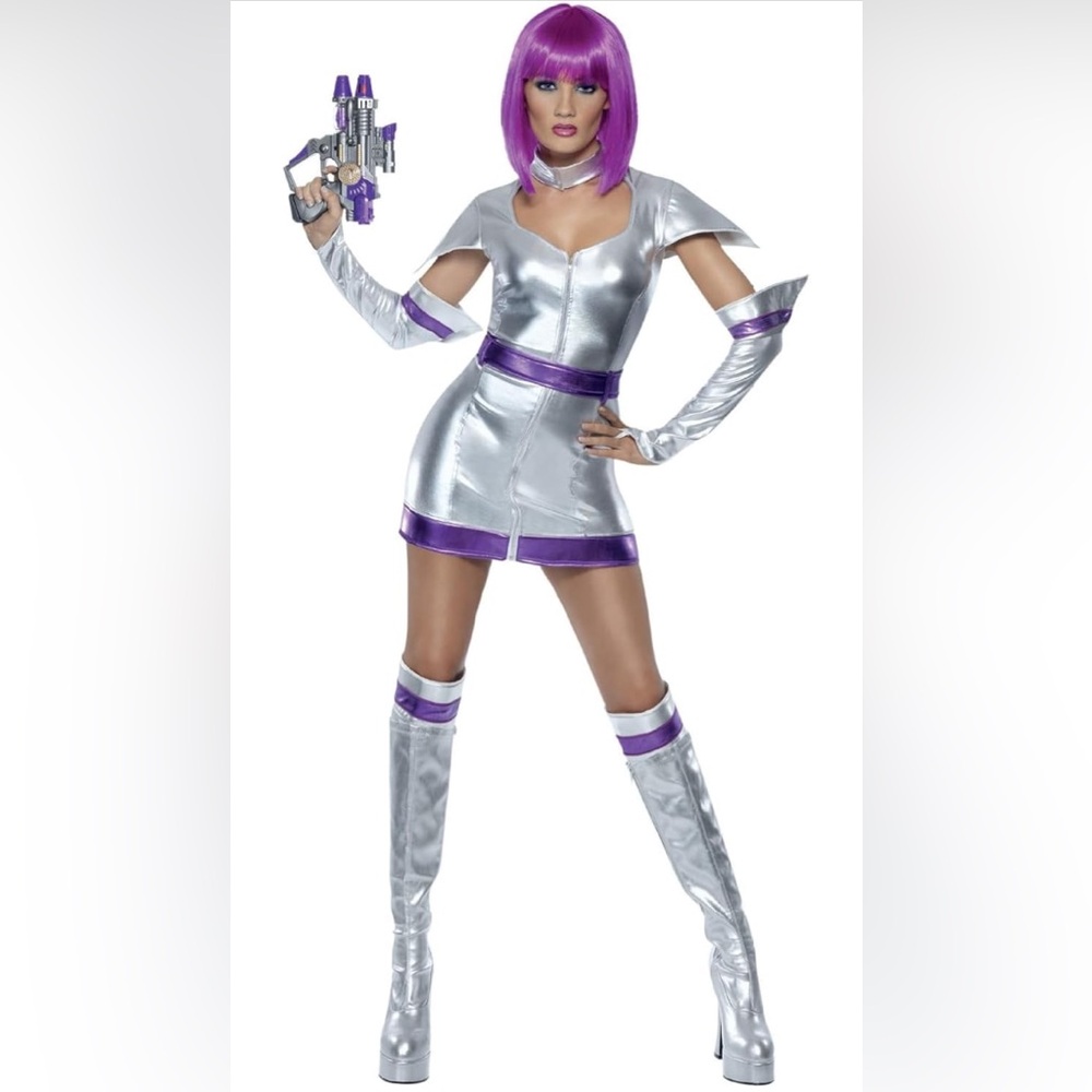 Women’s Silver and Purple Galactic Hero Space Cadet Costume Small